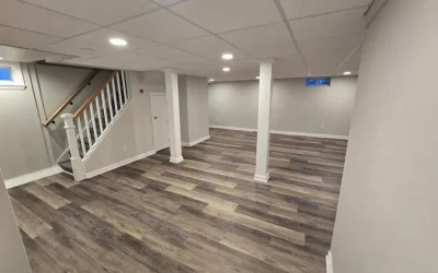 Basement remodel and Renovation; hardwood floor installation, stair remodel, painting, pot light installation, complete turn key transformation for residential home in Oshawa, Durham Region, Ontario