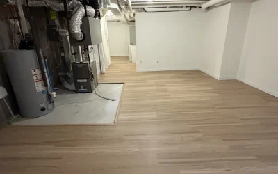basement lvp floor installation, trimming, carpentry, painting in durham region by vortex construction